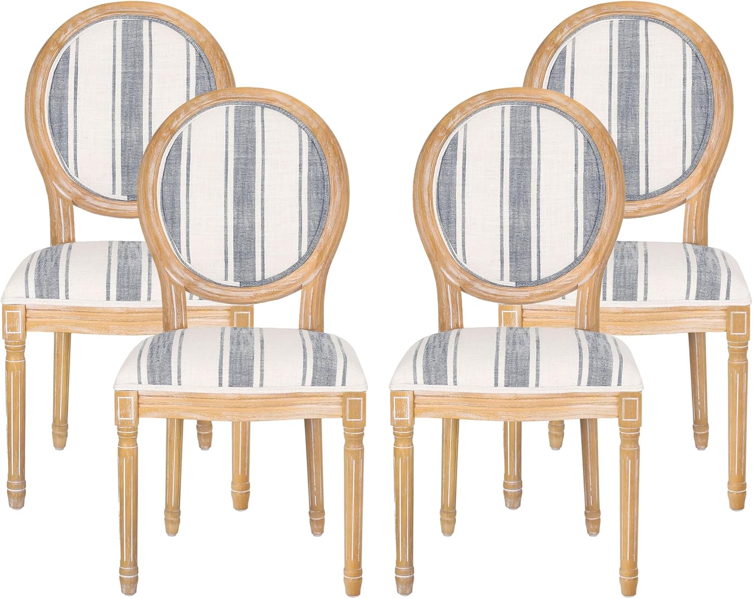 Christopher Knight Home Phinnaeus French Louis Dining Chairs — Blue Stripe (Set of 4)