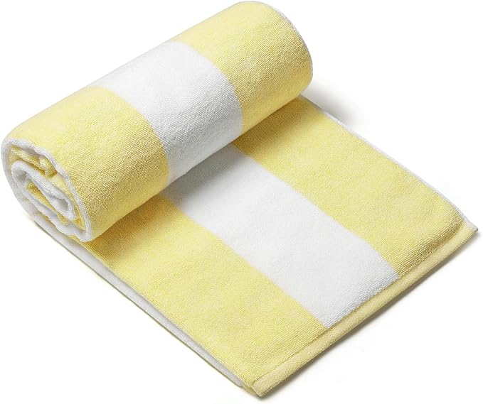 CLOWOOD Plush Oversized Cabana Stripe Beach Towel — Buttercup Yellow