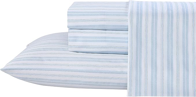 Light Blue & White Cabana Stripe Cotton Sheet Set