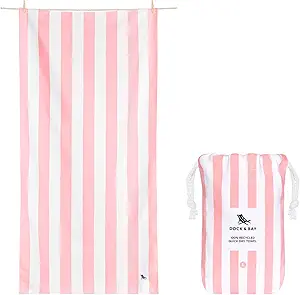 Dock & Bay Cabana Stripe Quick-Dry Beach Towel — Pink & White