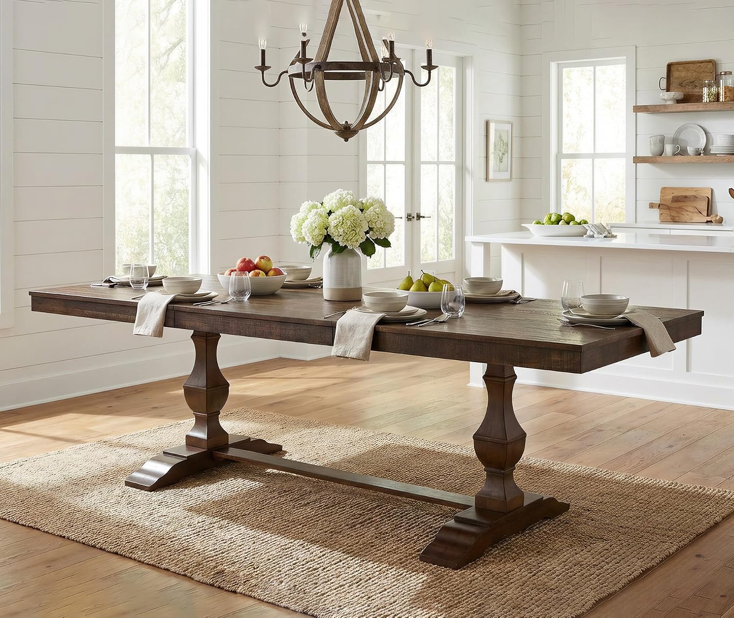 WAMPAT 74.8" Rustic Farmhouse Extendable Trestle Dining Table