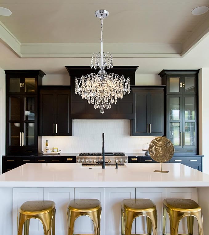 Cascading Crystal Chandelier — Chrome Branch Frame (Kitchen Island)