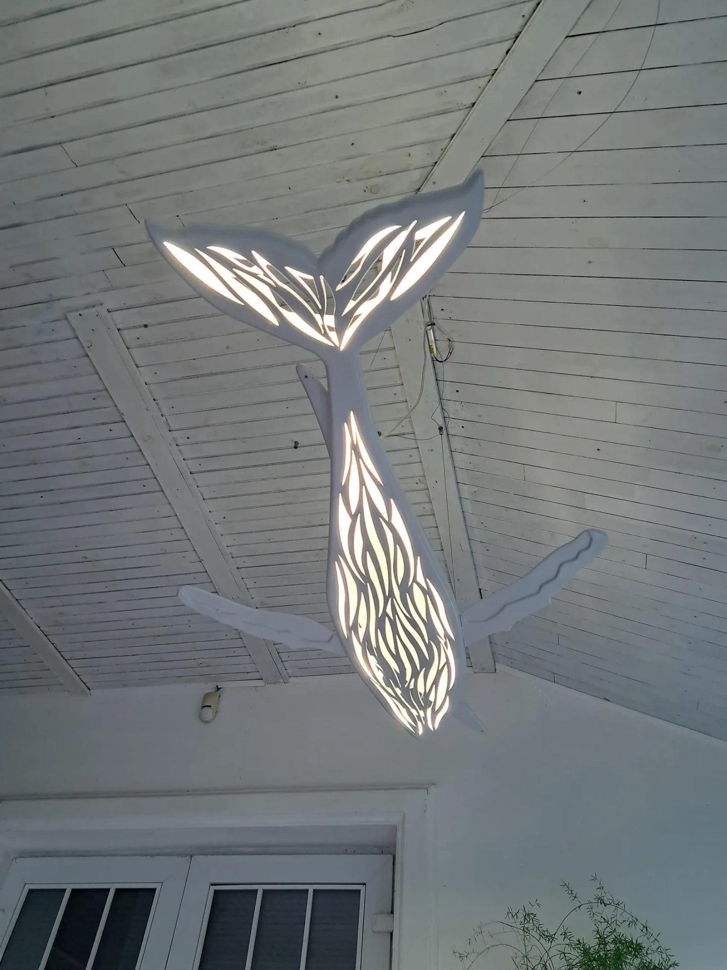 Whale LED Ceiling Chandelier — 40" Sculptural White Statement Light