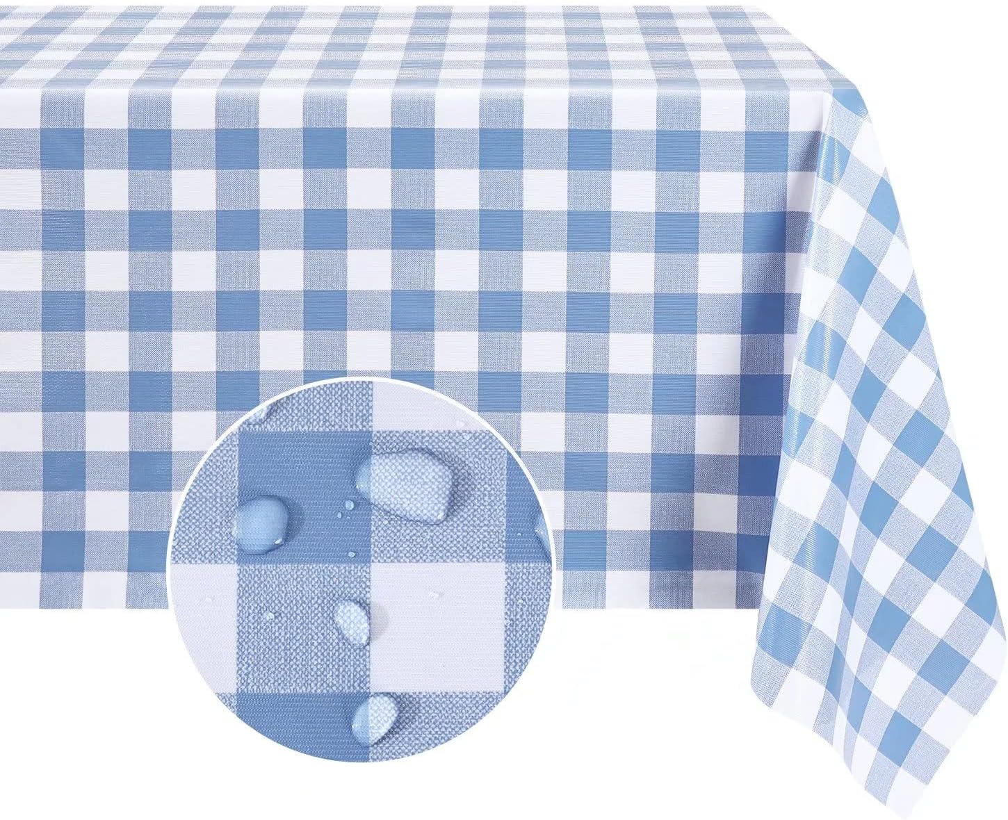 Romanstile Waterproof Blue Checkered Rectangle Tablecloth