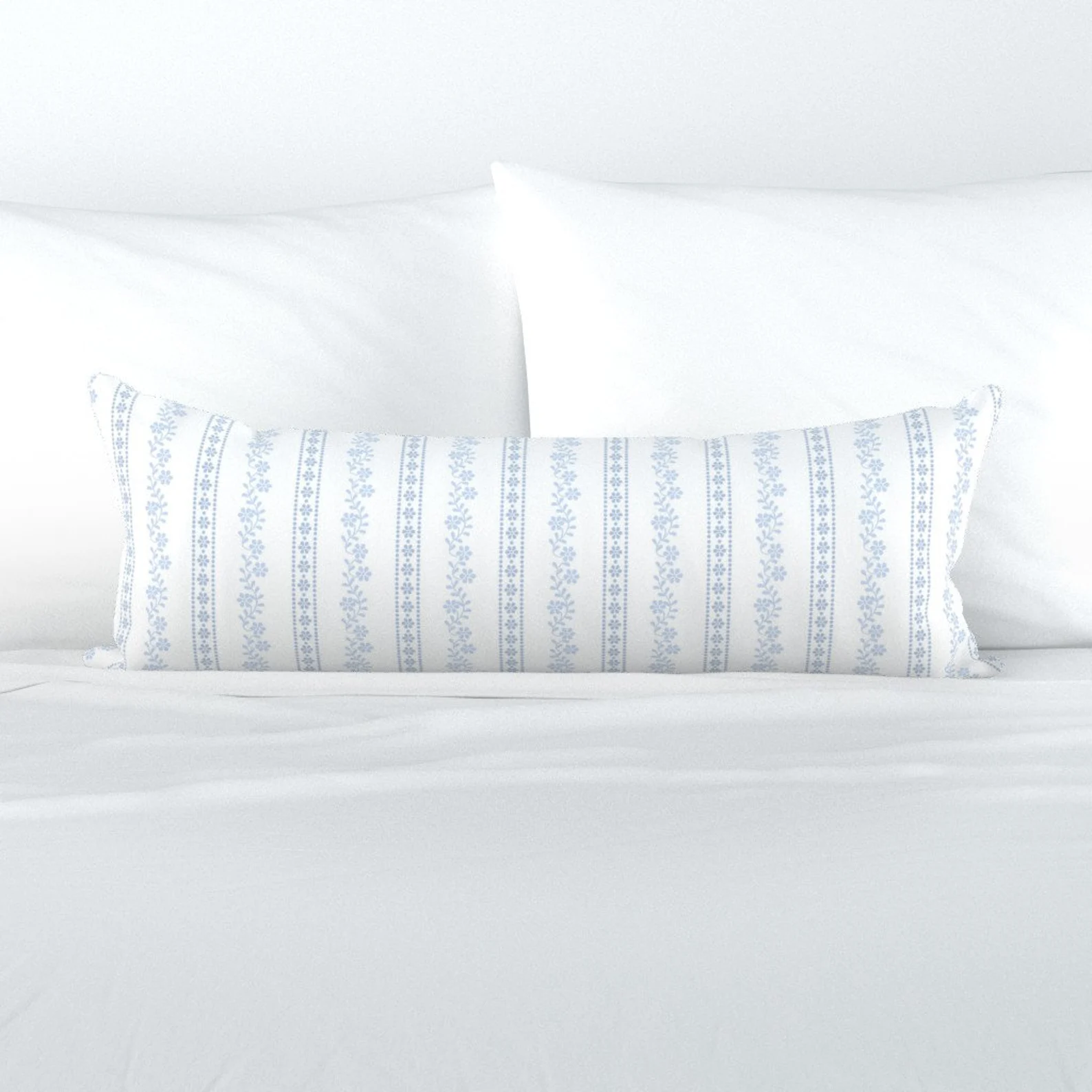 Cottage Floral XL Lumbar Pillow — Light Blue Botanical Stripe