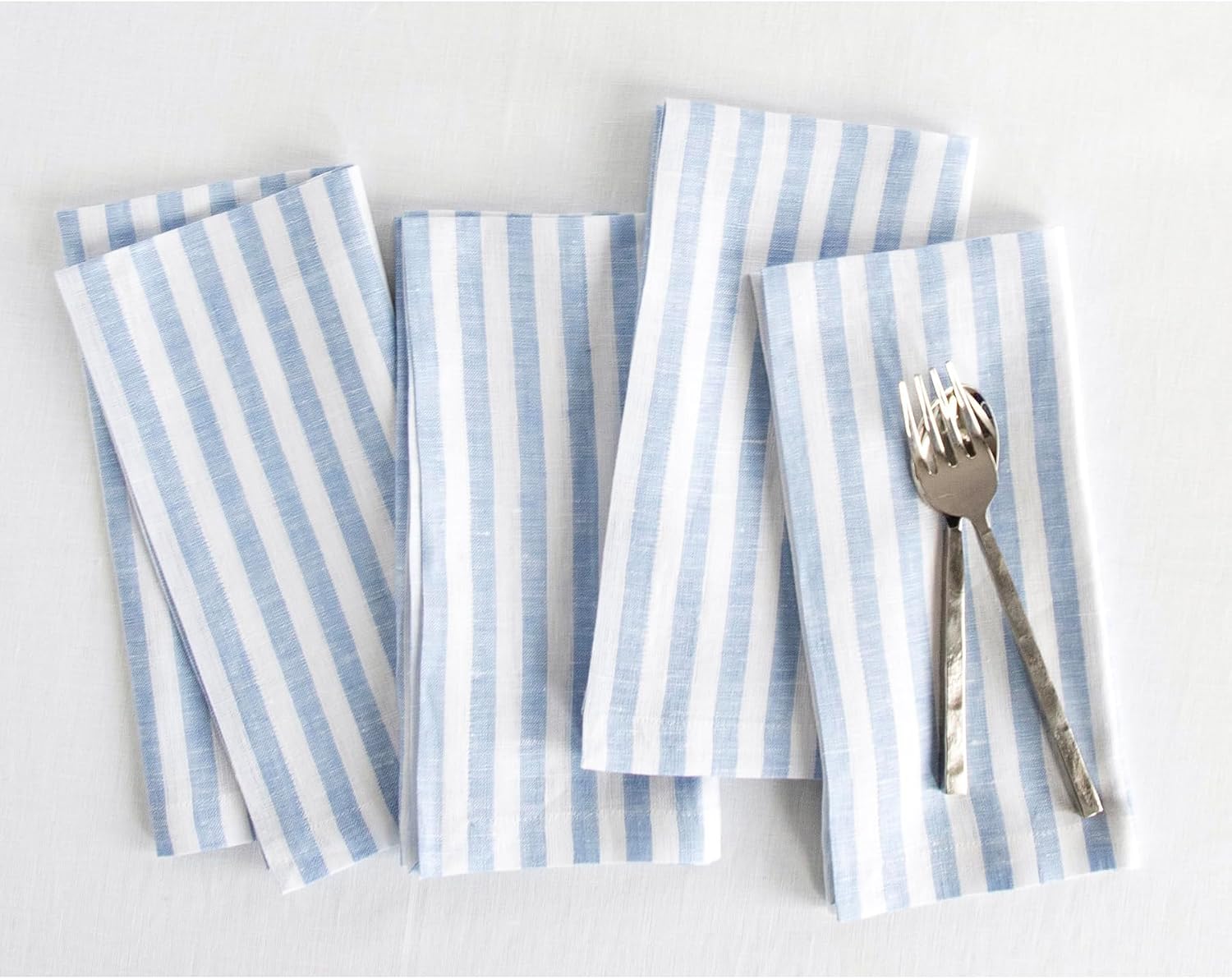 Solino Home Amalfi Stripe 100% Linen Napkins — Blue & White (Set of 4, 20")