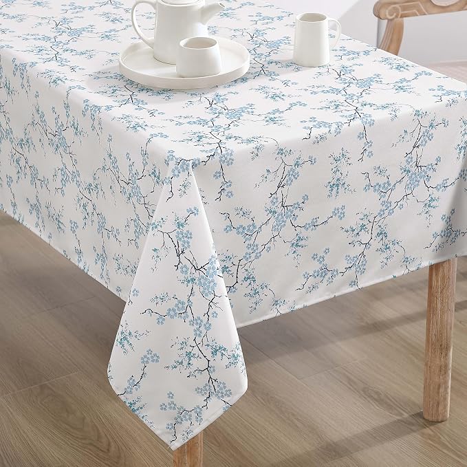 Blue Cherry Blossom Tablecloth — Wipeable Coastal Floral