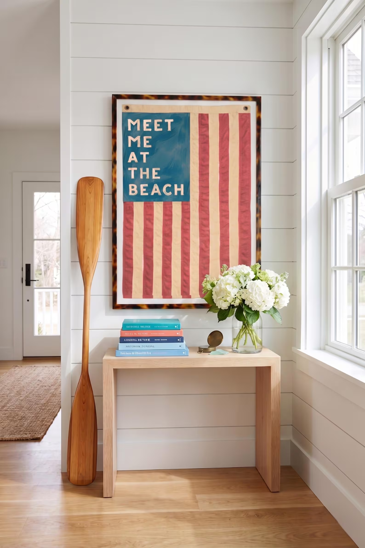 "Meet Me At The Beach" Vintage Flag Coastal Wall Art