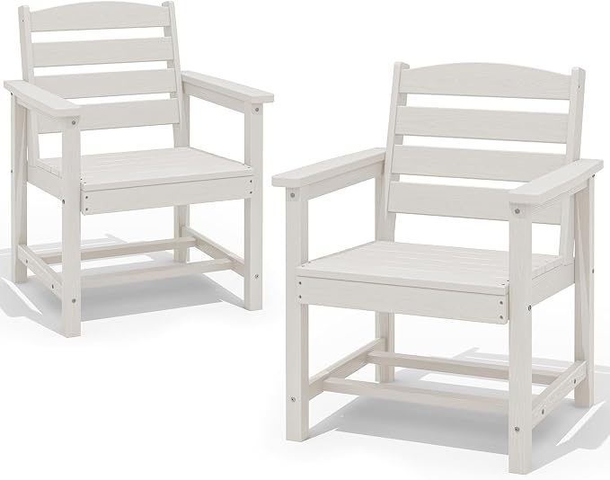 SERWALL All-Weather HDPE Patio Dining Chairs, White (Set of 2)