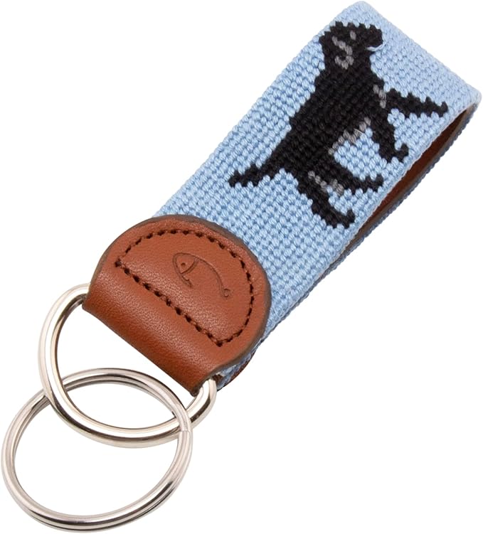 Smathers & Branson Black Lab Needlepoint Key Fob — Light Blue