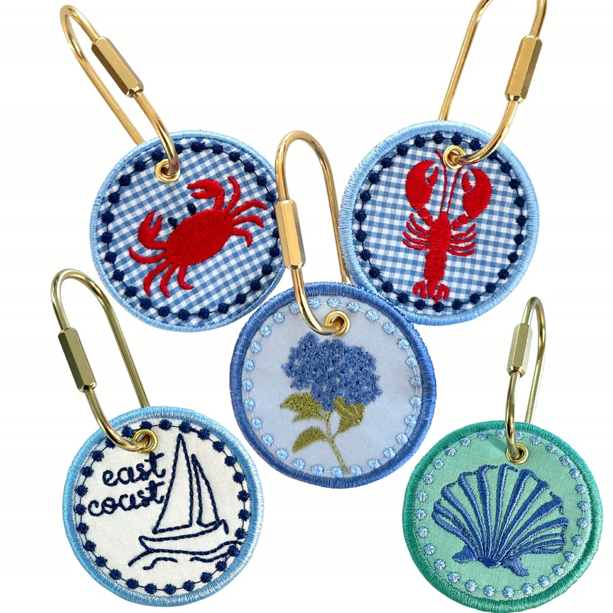 Coastal Summer Embroidered Bag Tag — Gingham Purse Charm