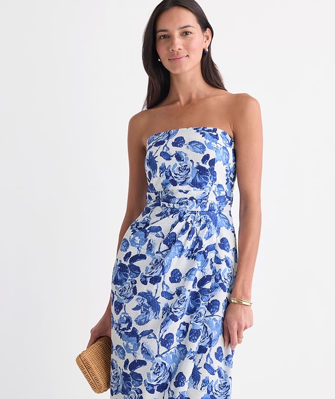 Vineyard Vines Women's Kentucky Derby Strapless Column Midi (Blue Floral)