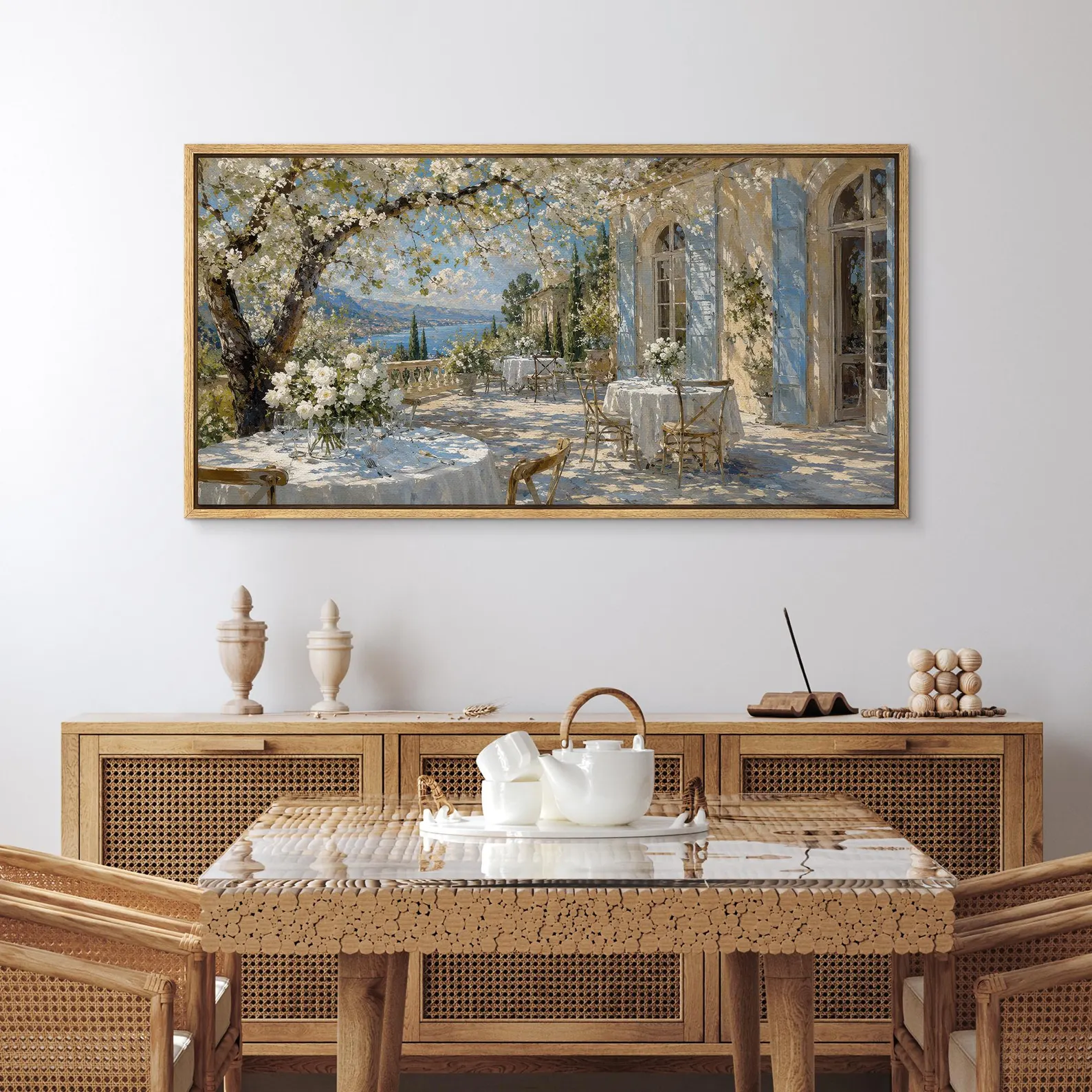 Mediterranean Terrace Large Framed Wall Art — Blue Shutter Canvas
