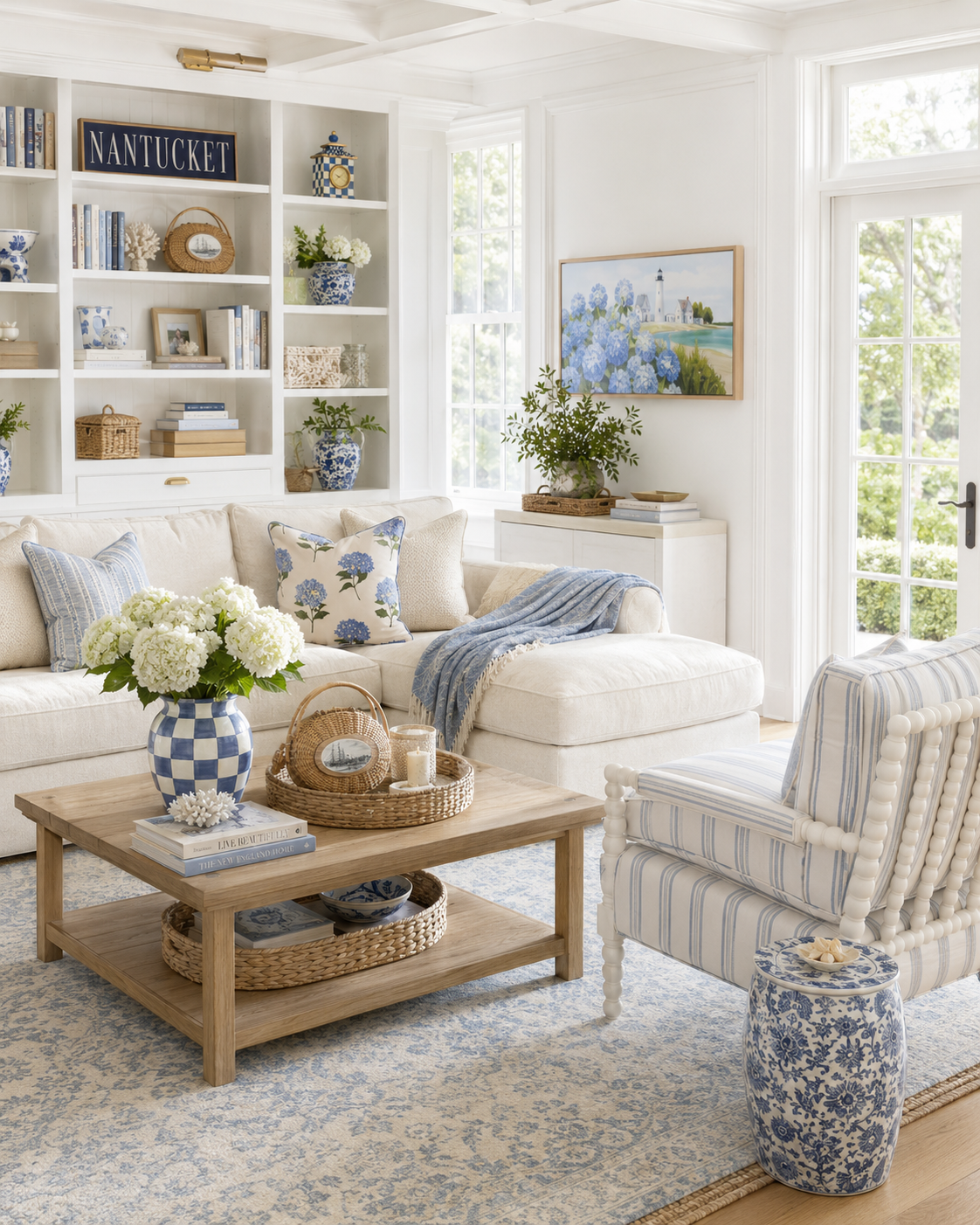 A Blue-and-White Bordered Rug