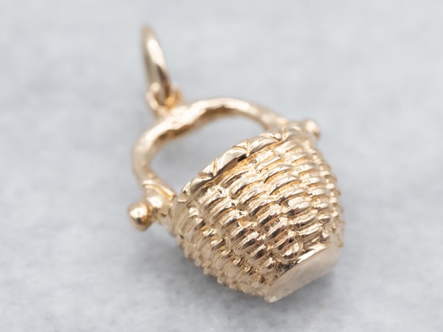 Vintage 14K Yellow Gold Nantucket Lightship Basket Charm Pendant