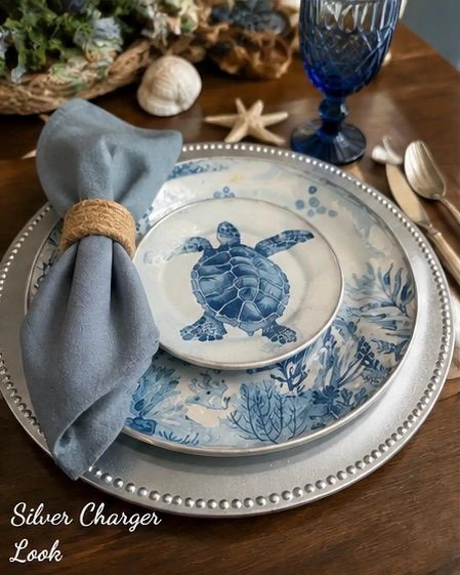 Blue Haven Sea Turtle Place Setting — 5-Piece Coastal Dinnerware
