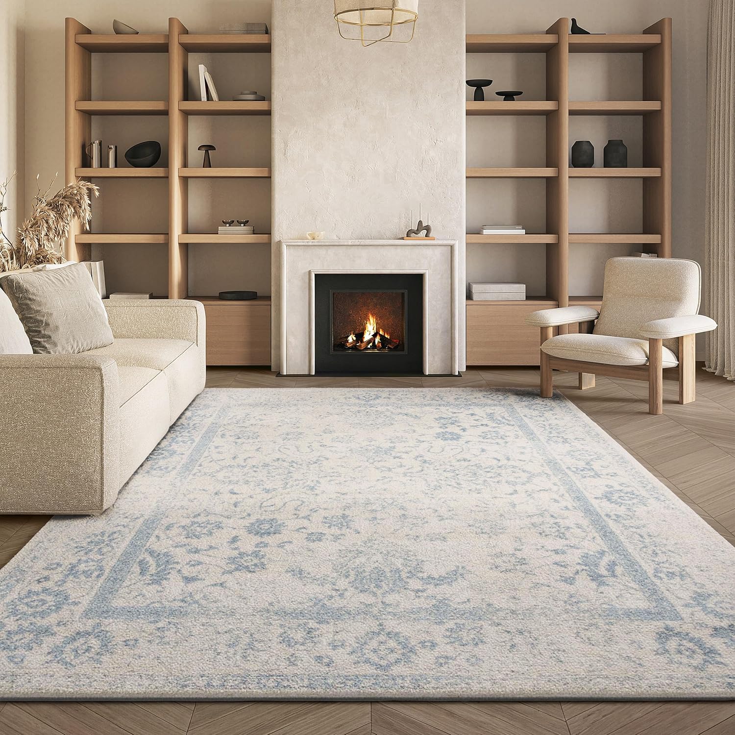 SAFAVIEH Adirondack Vintage Distressed Floral Rug, Ivory & Slate (9' x 12')