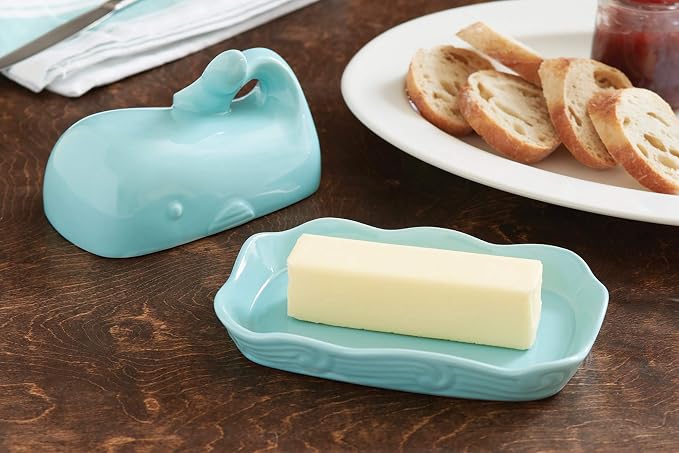 Fox Run Aqua Ceramic Whale Butter Dish with Lid
