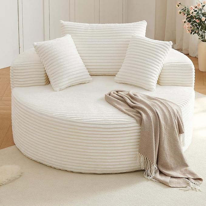 Oversized Round Corduroy Cloud Lounge Chair — Ivory