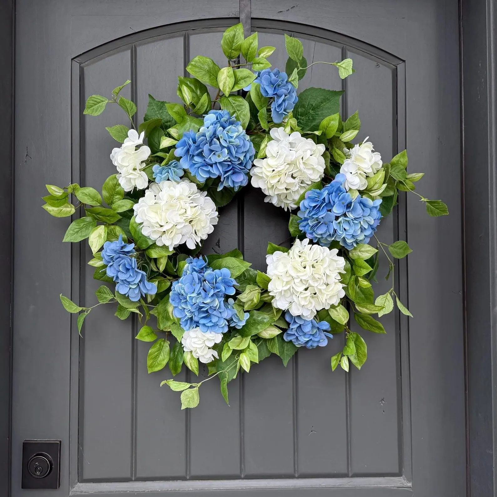 Spring & Summer Blue and White Hydrangea Front Door Wreath