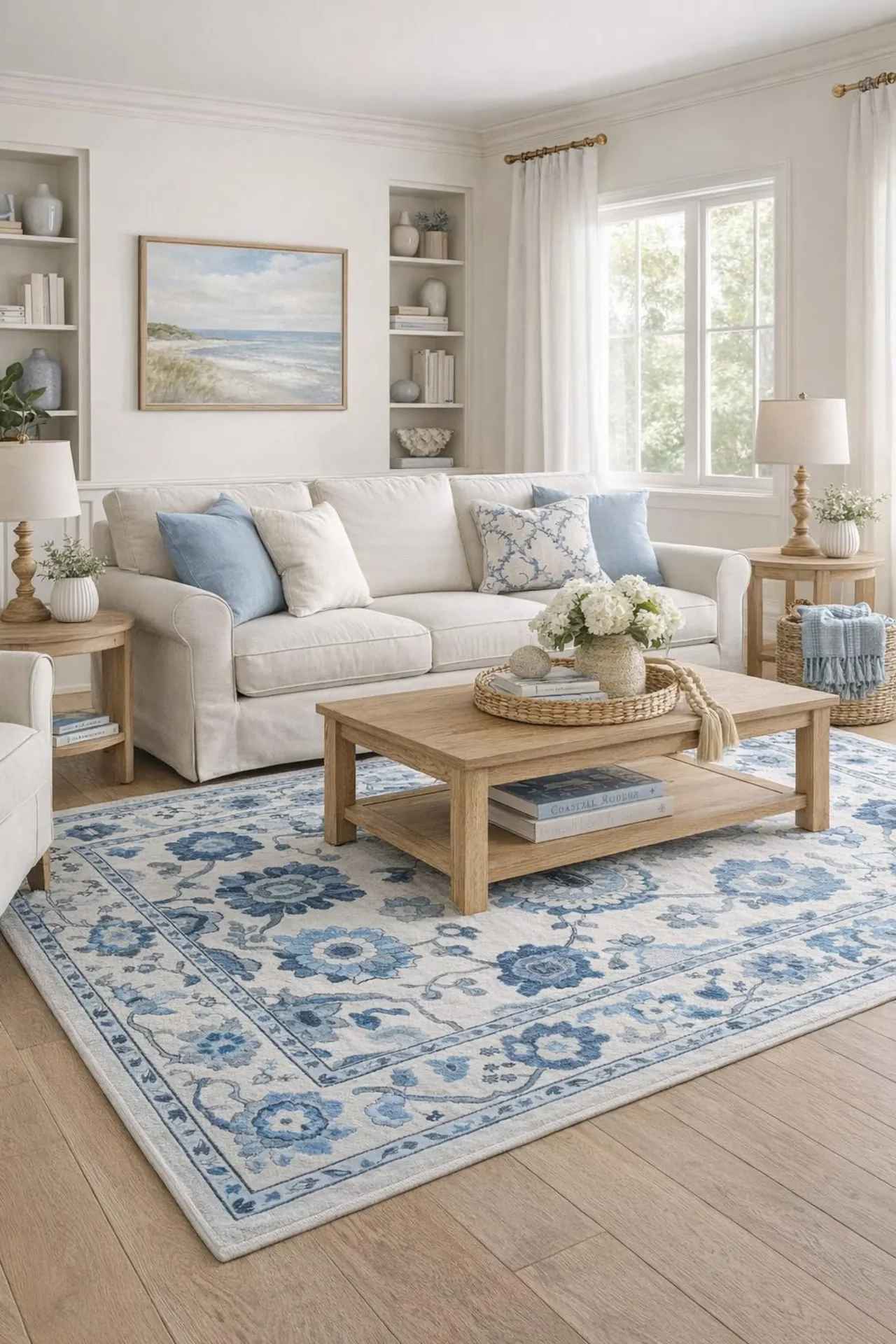 Blue Oushak Floral Area Rug — Vintage Style