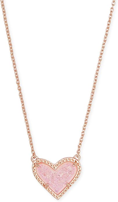 Kendra Scott Ari Heart Pendant Necklace — Rose Gold with Pink Drusy