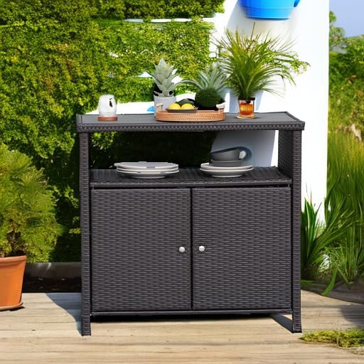 Grand Patio Dylan Wicker Outdoor Storage Sideboard — Espresso