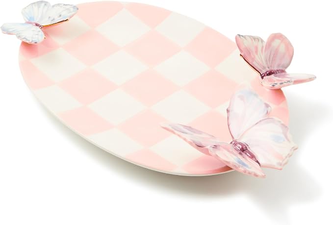 MacKenzie-Childs Rosy Check Butterfly Trinket Tray
