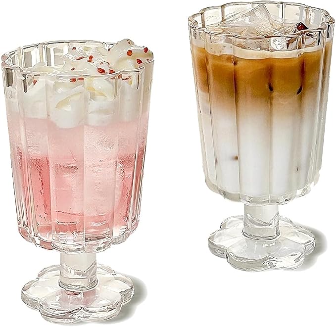 TUCHACA Footed Flower-Petal Dessert Glasses, Set of 2