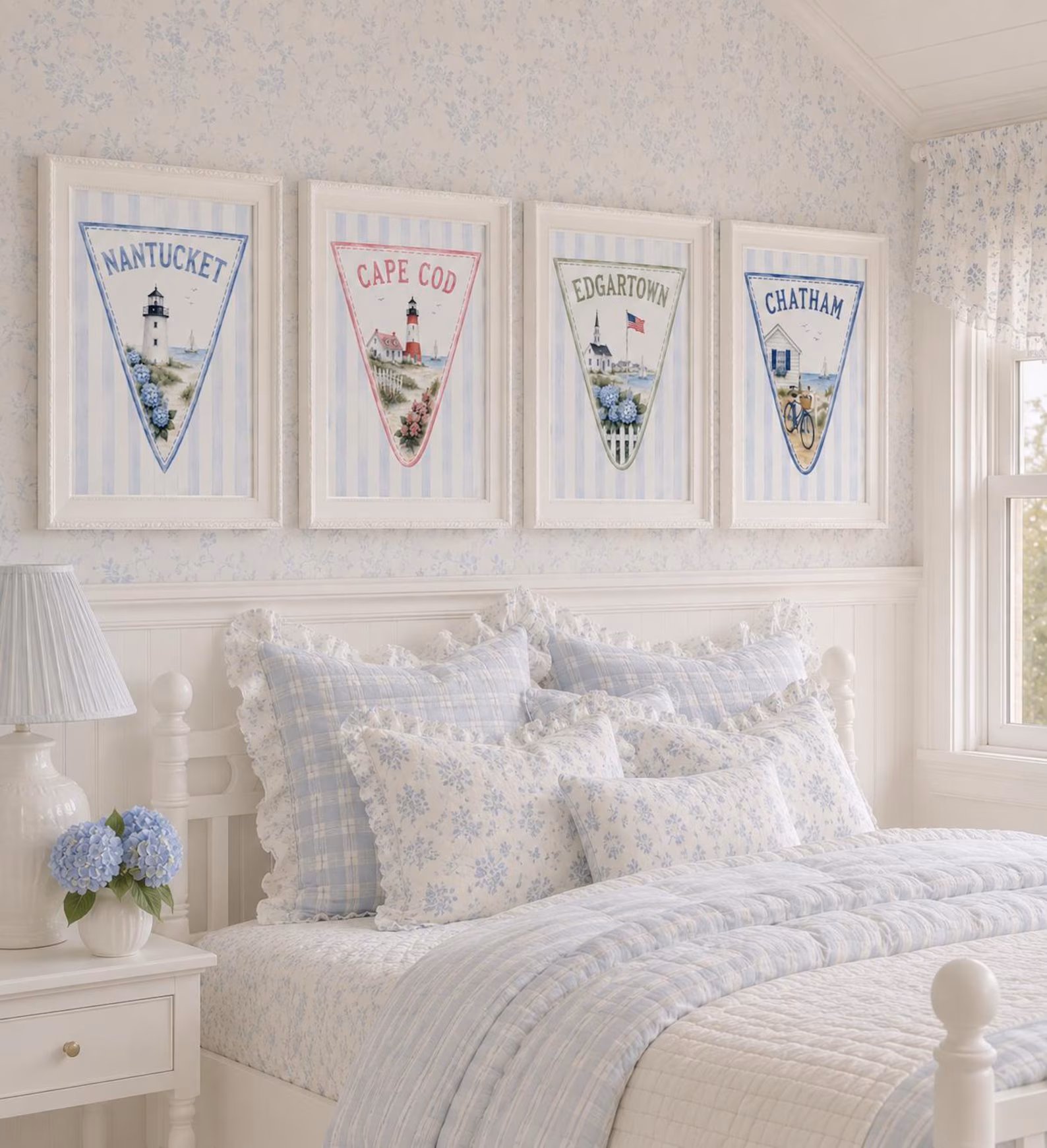 Coastal Pennant Wall Art — Set of 4 Nautical Prints
