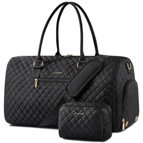Black Quilted Weekender Duffle with Matching Toiletry Set (3-Piece)