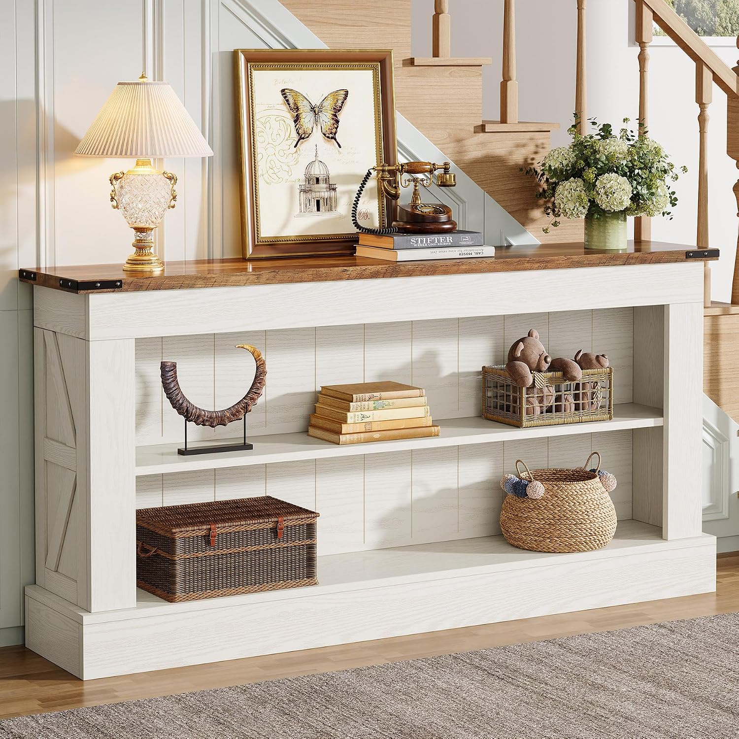Tribesigns 63" White Entryway Console Table with Shelves