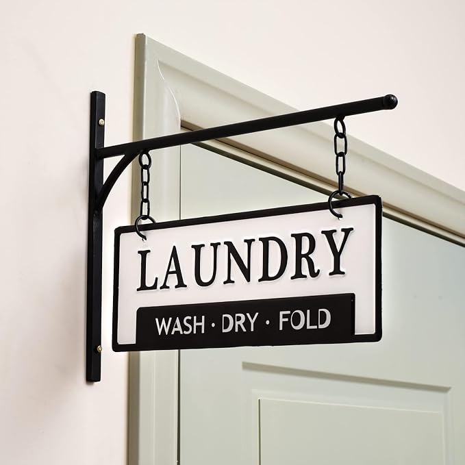 MACVAD Hanging Laundry Sign with Wall Bracket — Wash · Dry · Fold