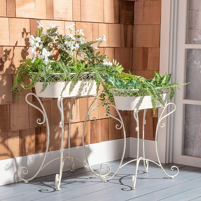 Safavieh Hendrick Wrought Iron Planter Stands (Set of 2) — White