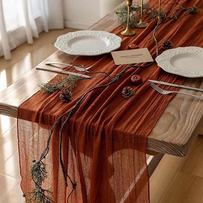 Terracotta Cheesecloth Table Runner, 120"