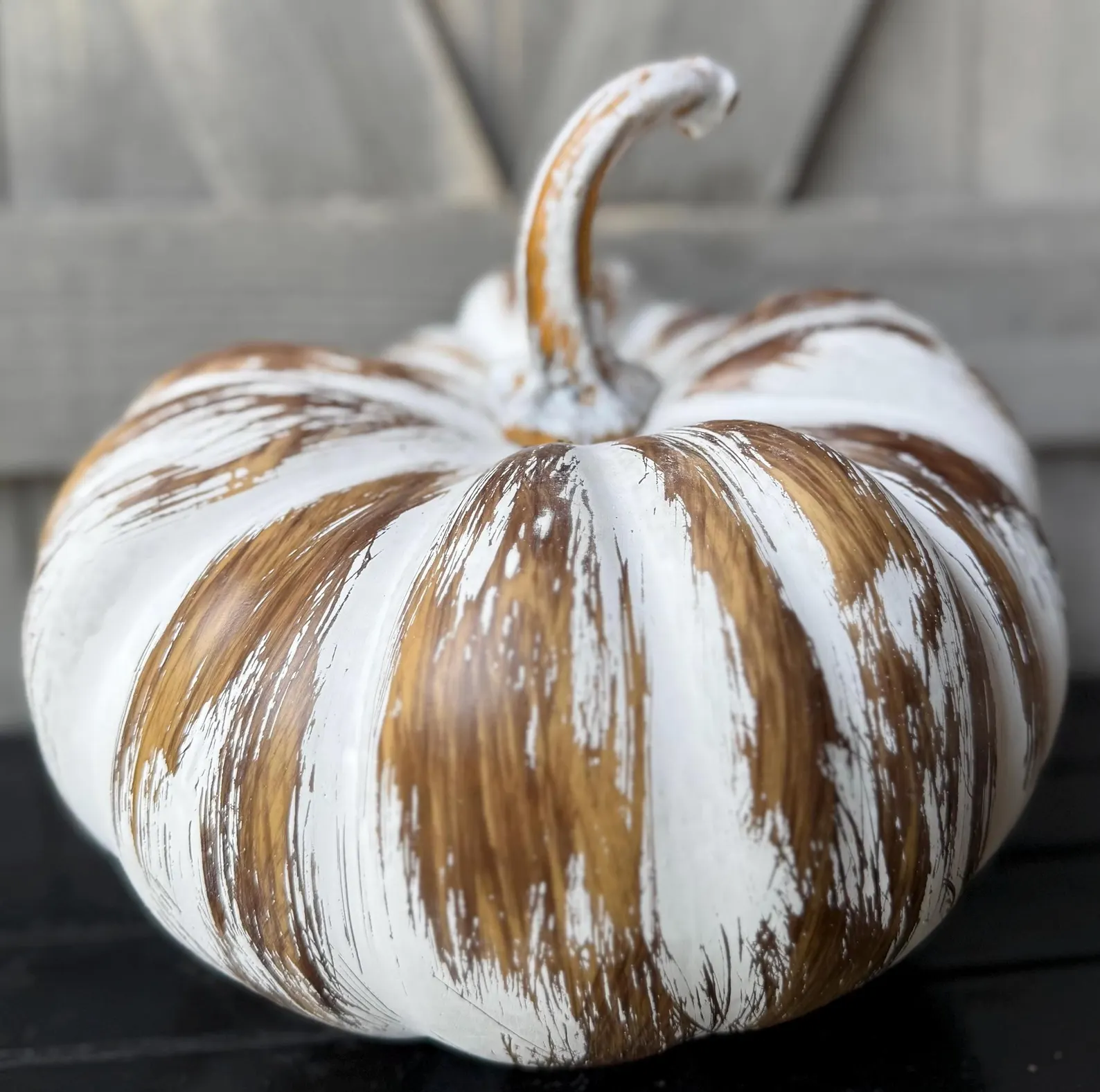 9.5" Whitewashed Faux Pumpkin with Brown Stem