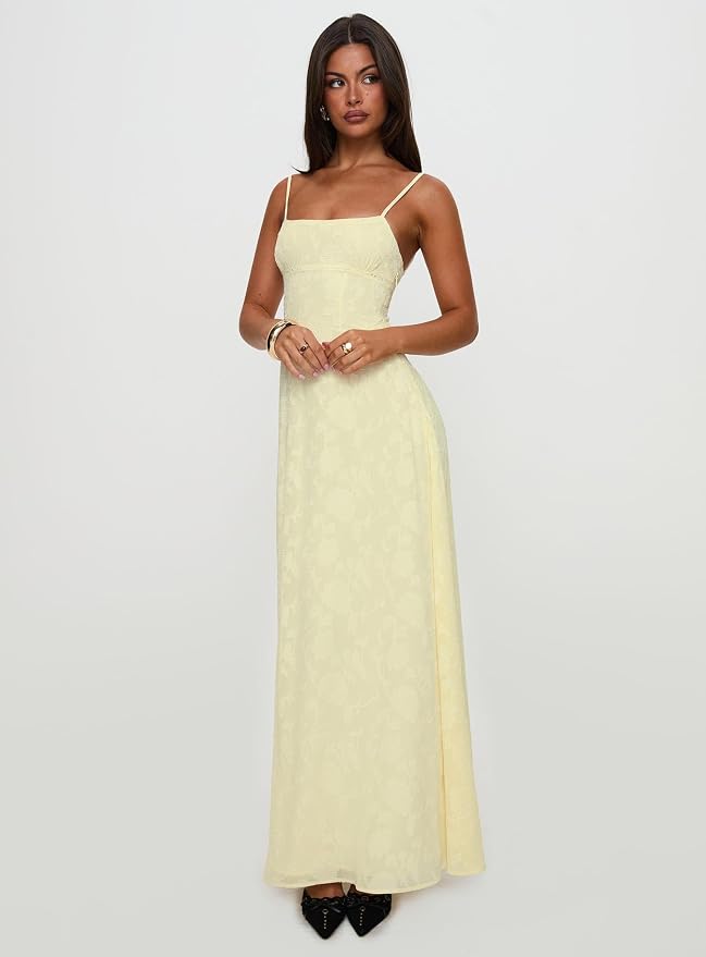 Princess Polly France Pale Yellow Jacquard Cami Maxi Dress