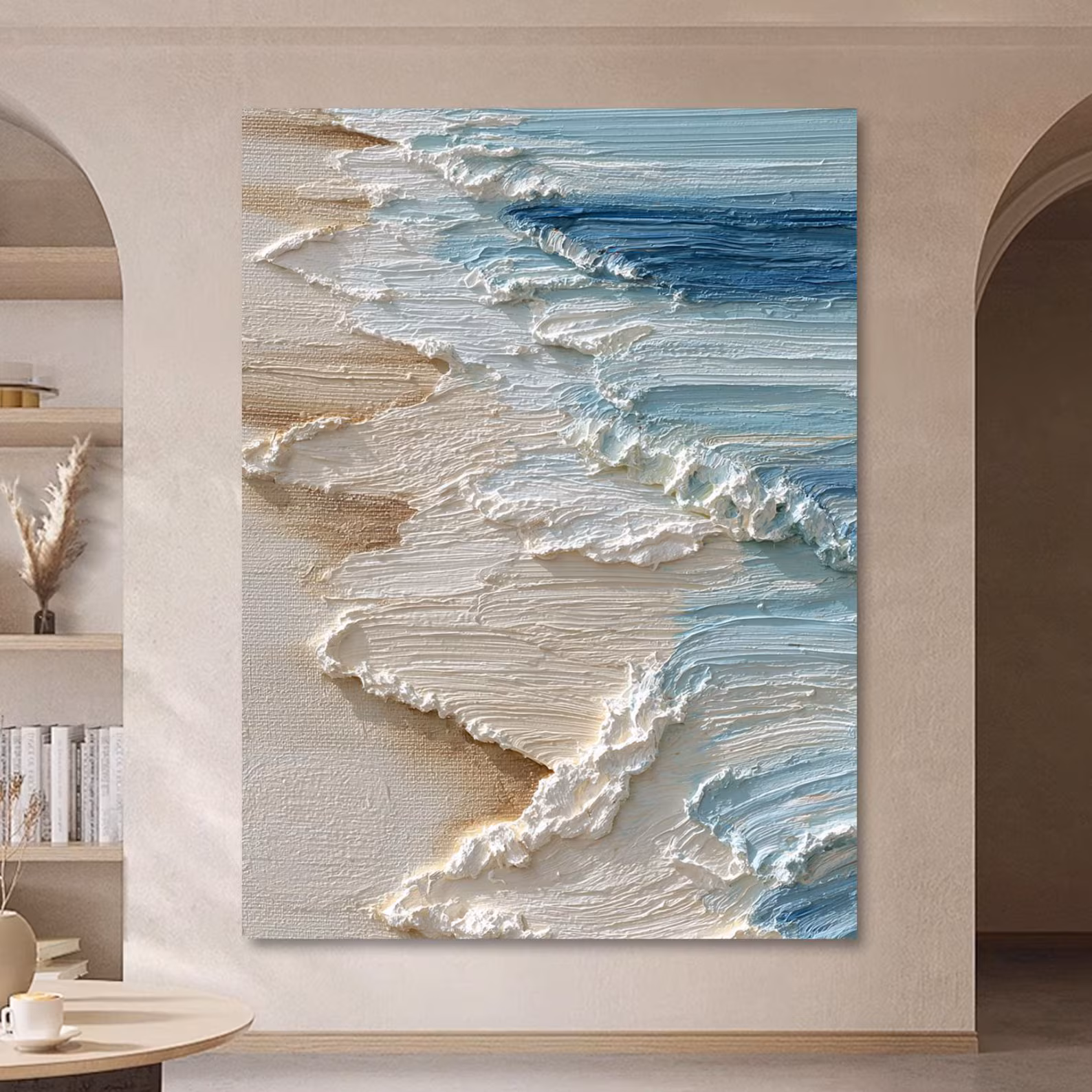Textured Impasto Oil Painting — Beach Ocean Waves Coastal Canvas