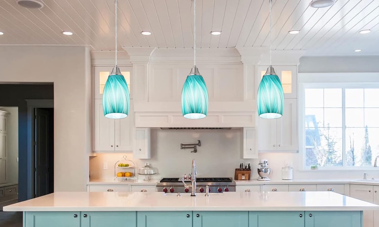 Karyfine Handcrafted Sea-Glass Pendant Light