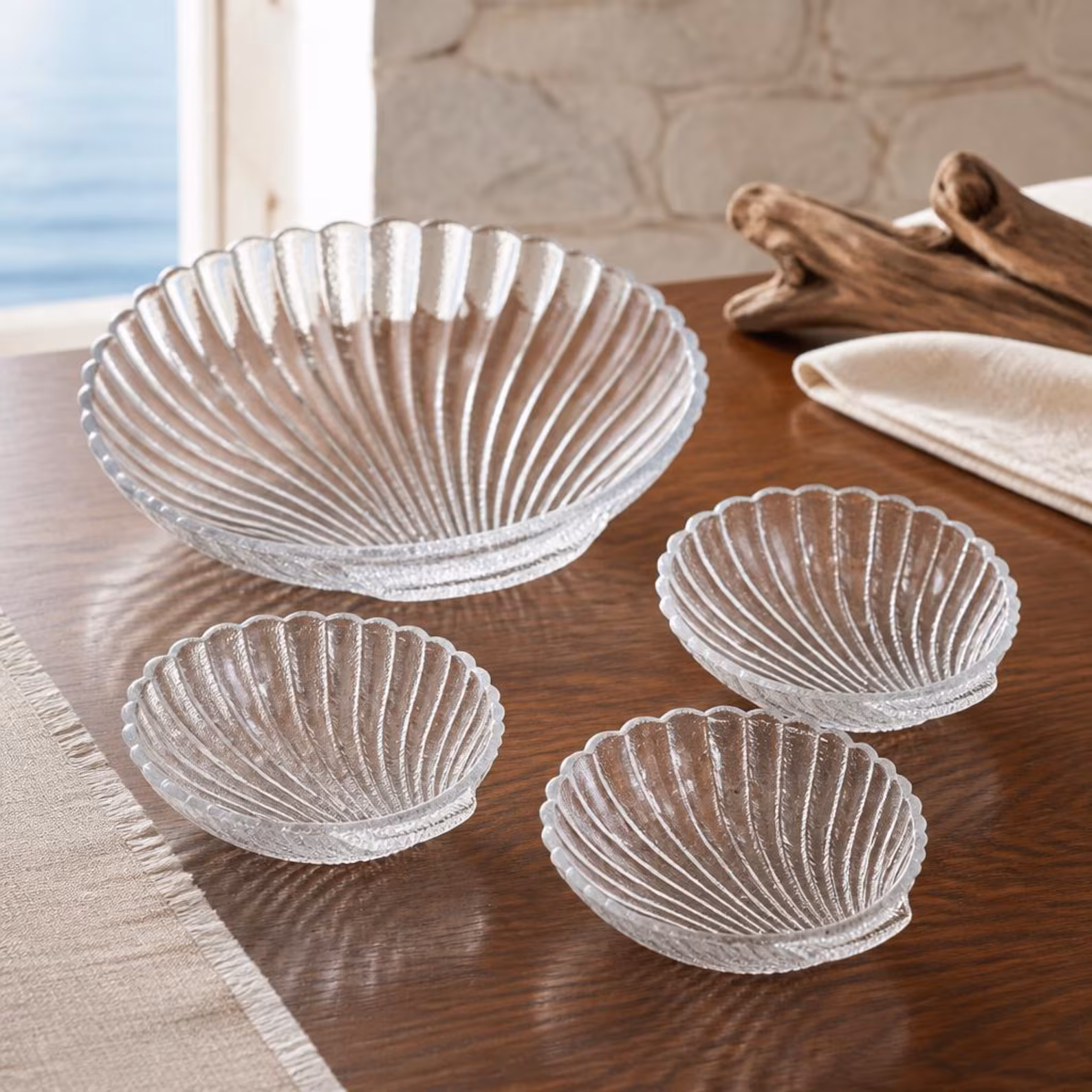 Anchor Hocking Scallop Shell Glass Bowls Set — Coastal Serving Dishes