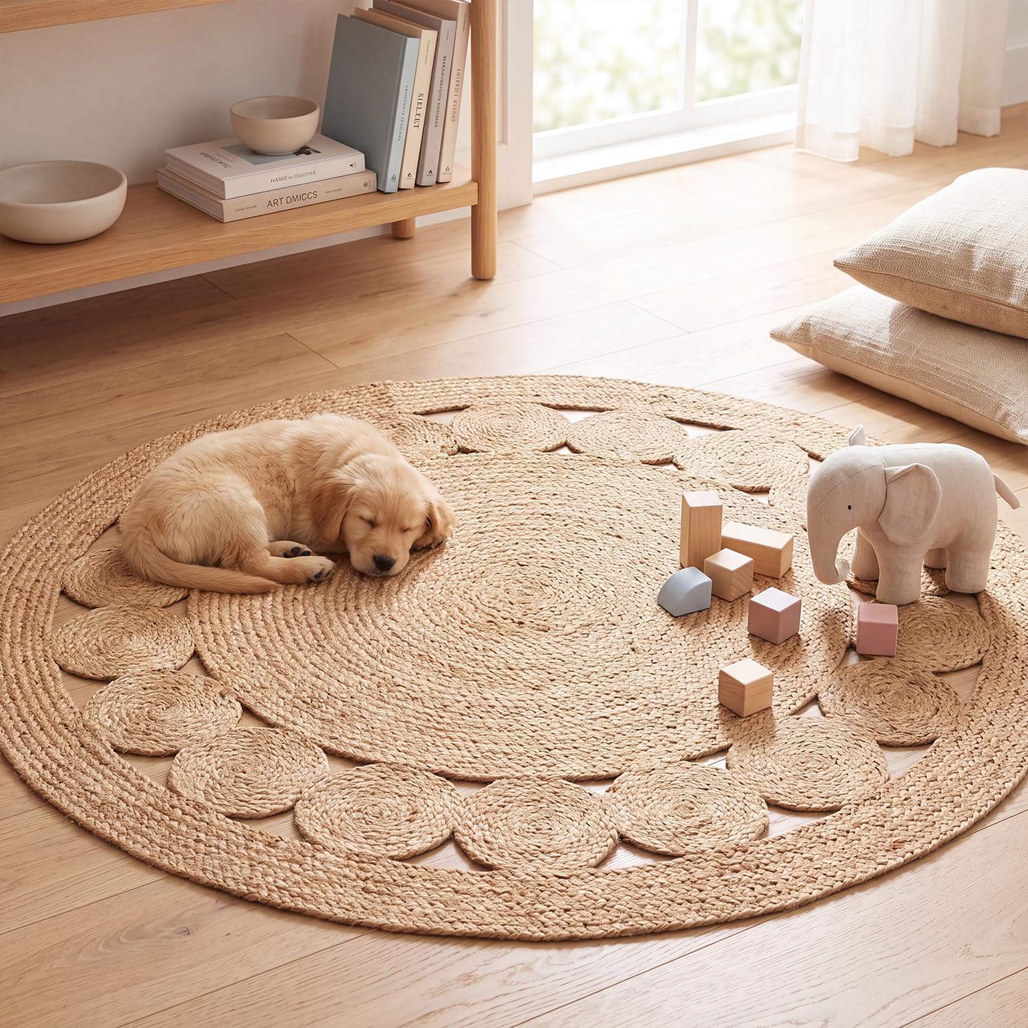 GRUHUM 3 ft Round Hand-Woven Natural Jute Area Rug