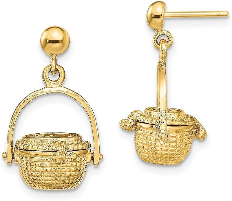 14K Gold 3-D Nantucket Basket Dangle Earrings