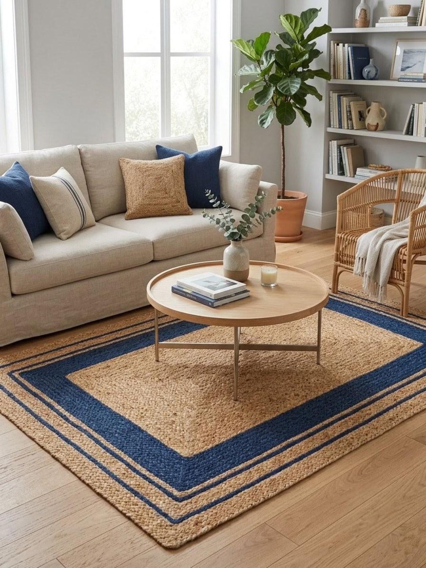 Hand Tufted Jute & Wool Rug — Navy Blue Border Area Rug