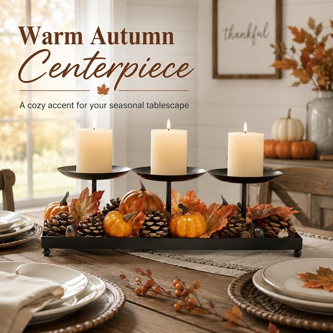 Flangairy Metal Pillar Candle Holder Tray — Fall Centerpiece