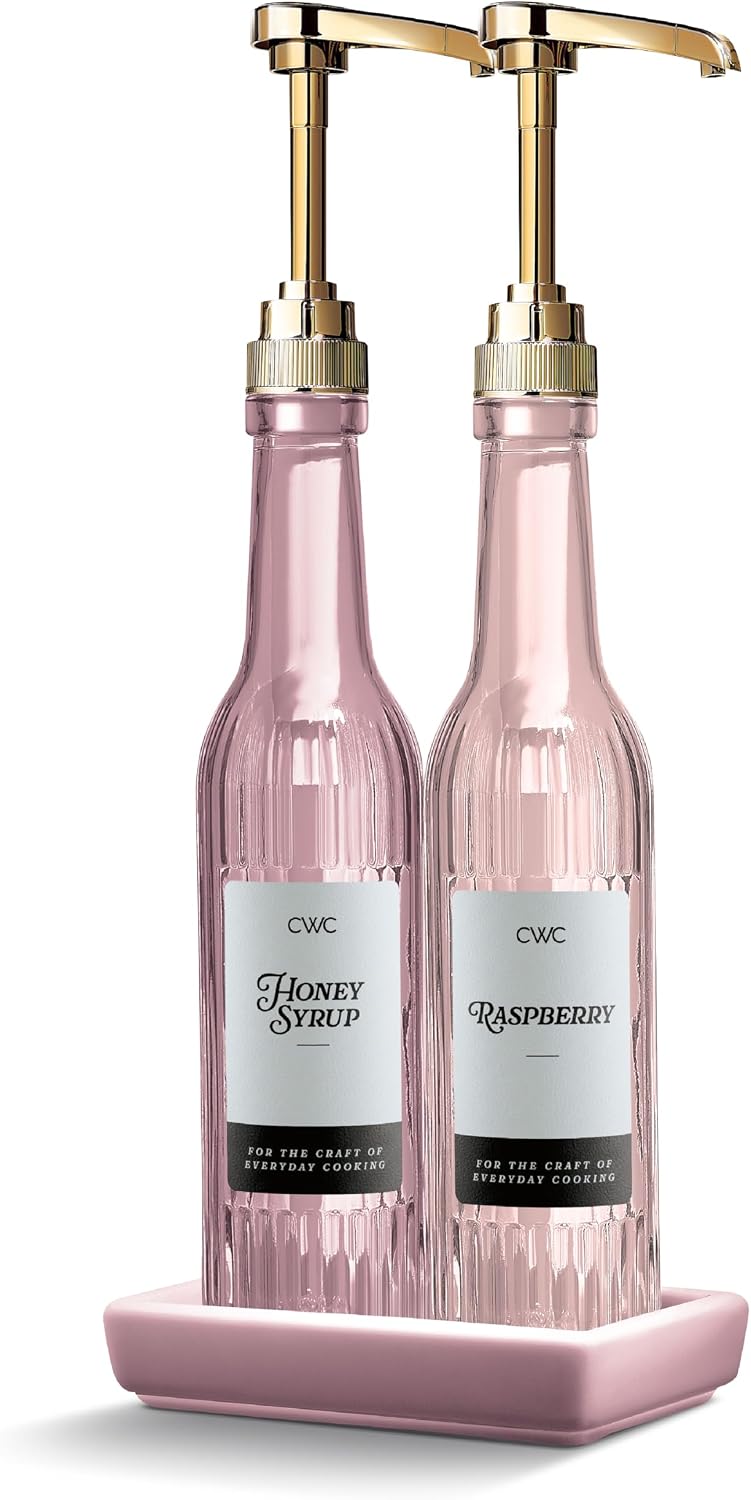 COOK WITH COLOR Pink Glass Syrup Dispensers with Gold Pumps (Set of 2)