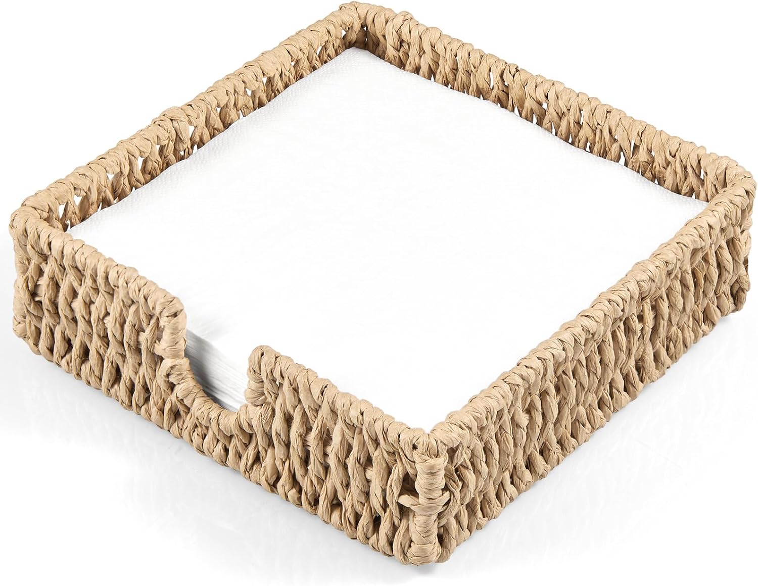 Woven Paper Rope Napkin Holder — Square Wicker Napkin Basket & Serving Tray