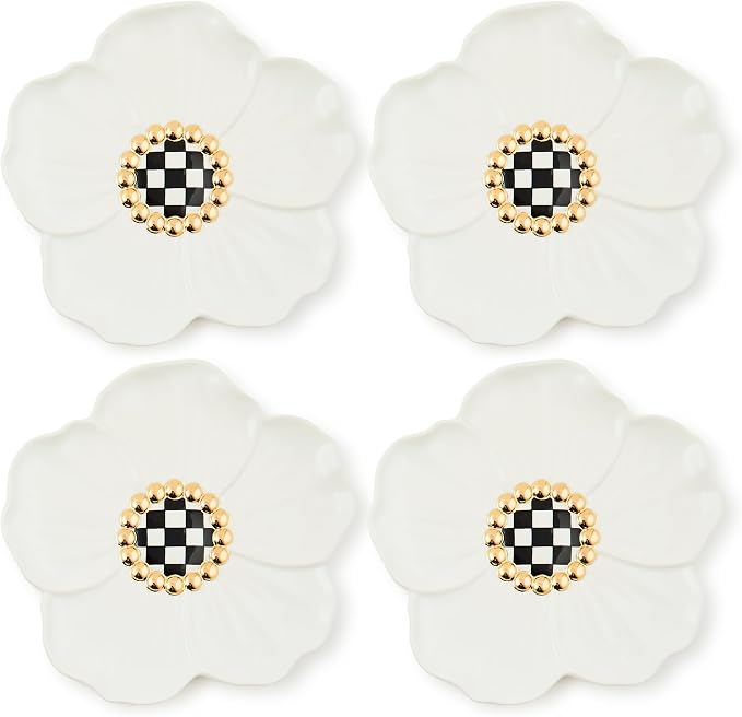 MacKenzie-Childs Rabbit Collection Ceramic Flower Dessert Plates (Set of 4)