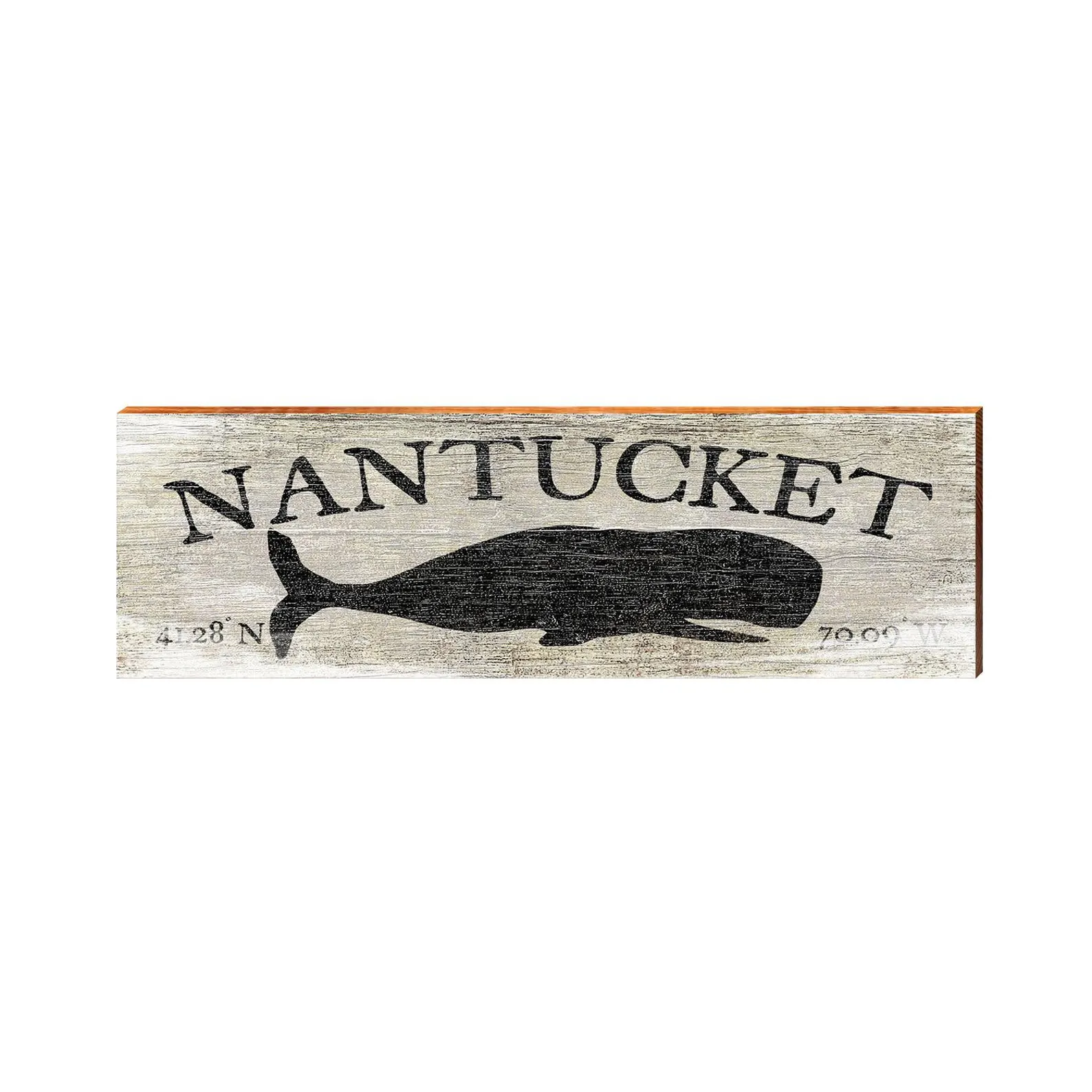 NANTUCKET Whale Wooden Block Sign with Coordinates