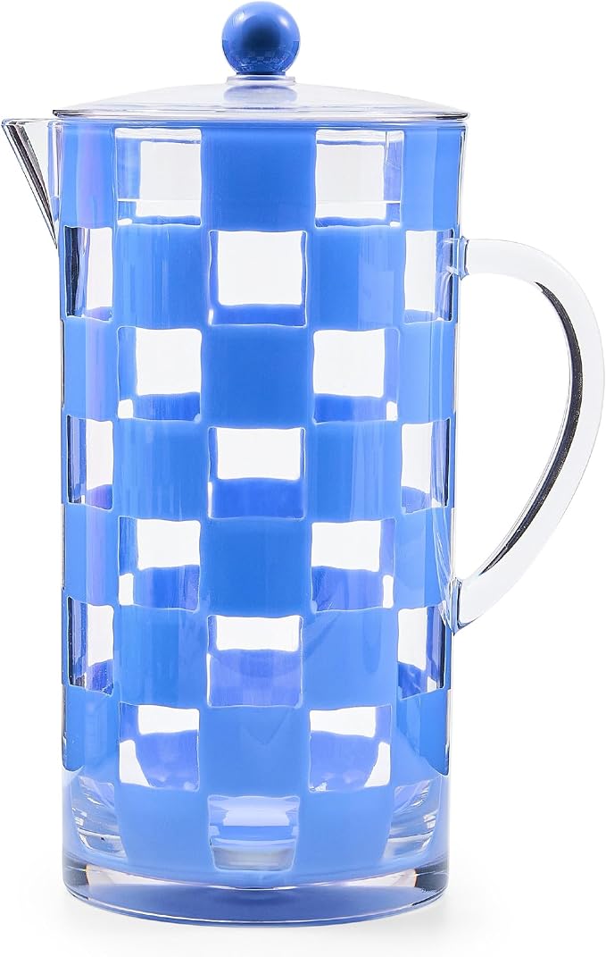 MacKenzie-Childs Sterling Check Acrylic Pitcher — Blue
