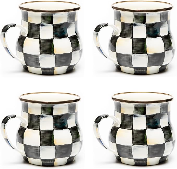 MacKenzie-Childs Enamel Mug Set — Courtly Check, 16 oz (Set of 4)